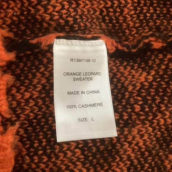 R13 Cashmere Sweater Orange Black Leopard Oversized Lg - Picture 11 of 12